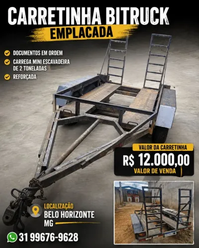 Carretinha Bitruck para mini escavadeira de 2 toneladas