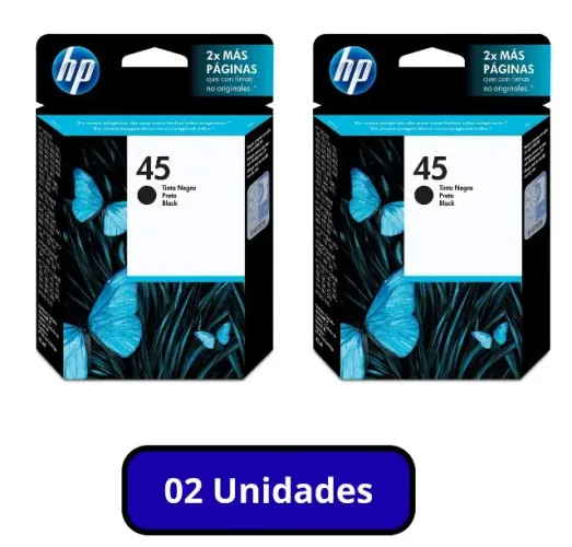 02 un. cartucho hp 45 / 51645 jato de tinta cor preta 42ml 645