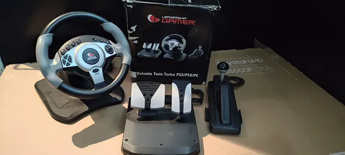 kit joystick com: volante +pedaleira+ alavanca de câmbio e freio de mão
