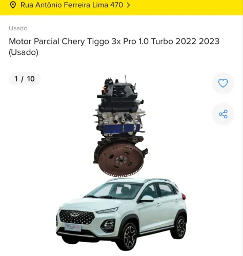 MOTOR PARCIAL CHERY TIGGO 3x PRO 1.0 TURBO 2023 COM NF 