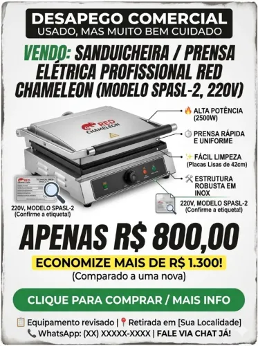SANDUICHEIRA / PRENSA ELÉTRICA PROFISSIONAL RED CHAMELEON - SPASL-2 ?