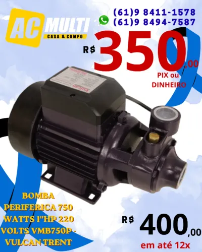 BOMBA PERIFERICA 750 WATTS 1"HP 220 VOLTS VMB750P - VULCAN TRENT
