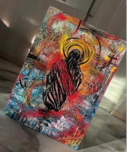 Tela Decorativa Jesus Cristo Arte Grafite Contemporâneo