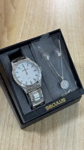 Relógio seculus feminino prata com glitter analógico