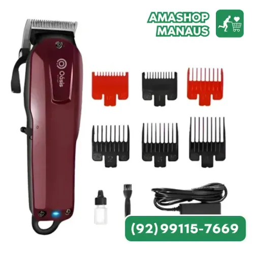 Maquina De Cortar Cabelo Profissional Vermelha Com Pentes