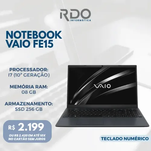 Notebook Vaio FE15 i7 10ª Geração 8GB RAM SSD 256GB Teclado Numérico - Ideal para estudos!