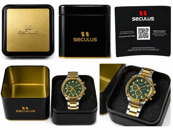 Relógio seculus dourado e prata original 