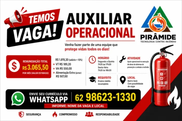 VAGA DE EMPREGO- AUXILIAR OPERACIONAL (OBRAS)
