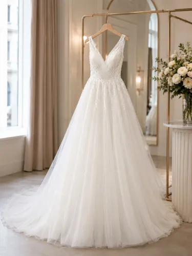 Vestido de Noiva Branco Princesa com Tule e Brilho