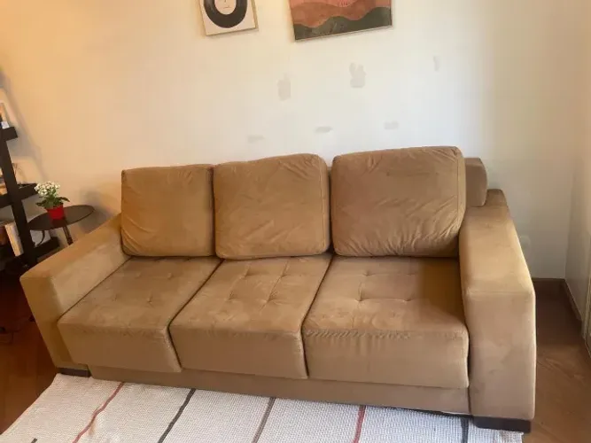 Sofá Retrátil 3 lugares suede caramelo *