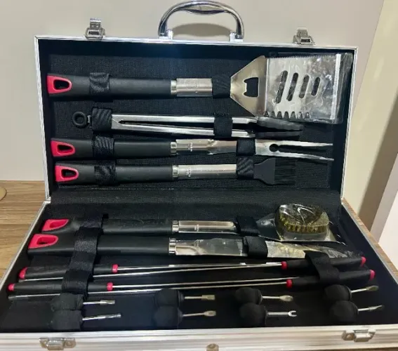 Kit Churrasco Inox Com Maleta 18 Peças Completo Luxo - Novo