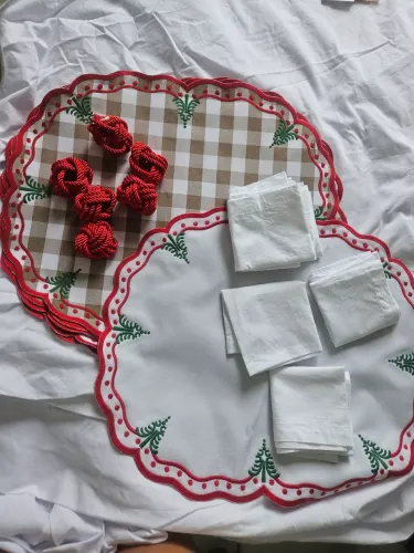 Kit com 6 jogos americanos dupla face l, tema natalino+6 guadanapos + 6 porta guadanapos