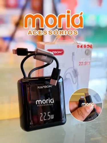 Power Bank Kapbom KA-9093 10.000mAh com Cabos Integrados e Display Digital