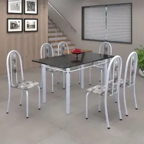 Conjunto de Mesa 140x75cm Tampo de Ardósia com 6 Cadeiras Iris / pronta entrega