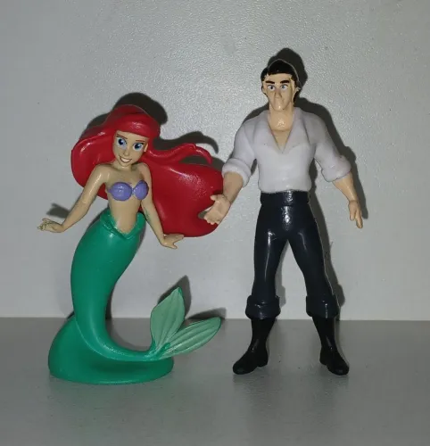 LOTE DUPLA BONECOS MINIATURAS A PEQUENA SEREIA PRINCESA ARIEL E PRINCIPE ERIC ORIGINAIS