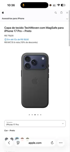 Capa 17 pro max custa mais de 700 reias no site da Apple