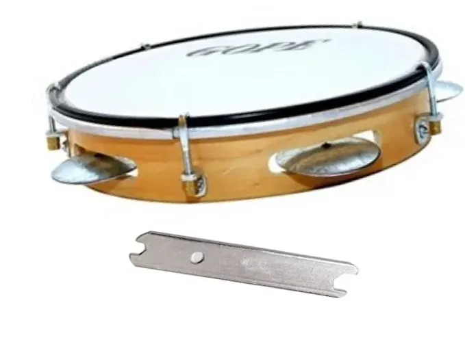 Pandeiro 8" polegadas Madeira Envernizada Pele Nylon + Chave de Afinação - Gope
