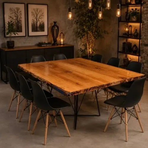 Mesa De Jantar Rustica Quadrada- Linha Matiz - Madeira Pinheiro -Medida 149x129