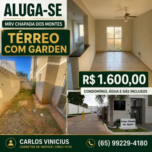 ALUGA-SE APARTAMENTO TÉRREO COM GARDEN MRV CHAPADA DOS MONTES