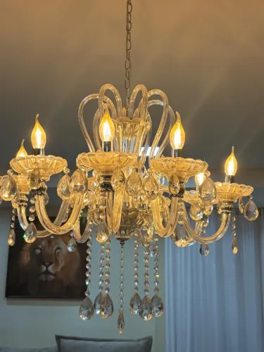 Lustre Cristais Maria Thereza 8 Braços Âmbar (Completo e Montado)