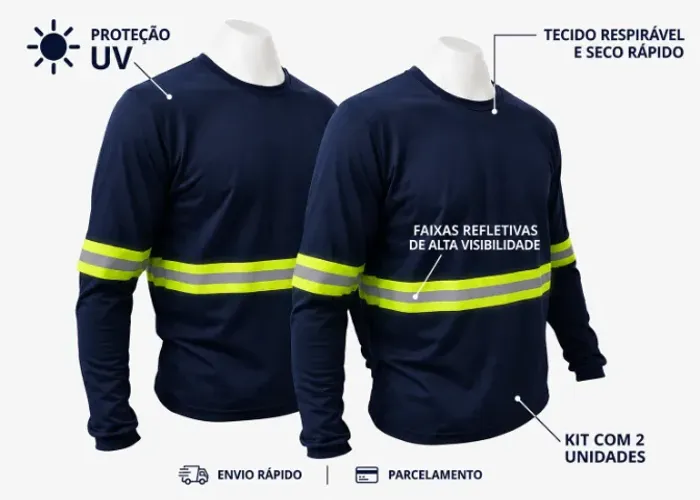 Camiseta Manga Longa Com Faixa Refletiva Construção Rodovia