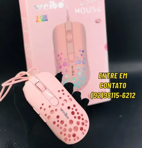 Mouse Gamer Led Rgb Óptico 3200 Dpi Ergonômico Rosa Wb905