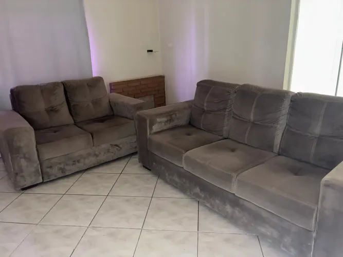 Conjunto Sofá Tecido Cinza