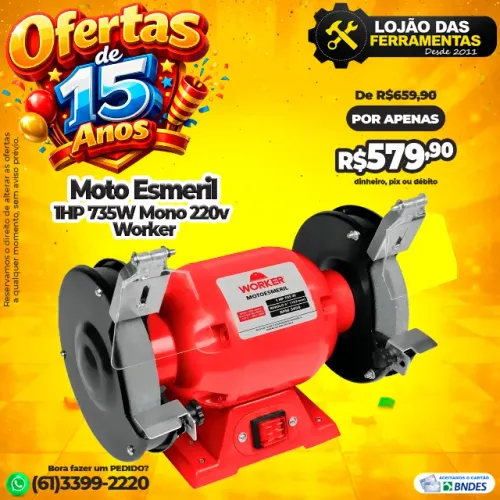 Moto Esmeril 1HP 735W Mono 220v Worker