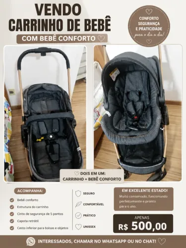 Carrinho de bebê + bebê conforto Galzerano