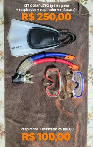 Kit Mergulho Completo Pé de Pato + Respirador + Máscaras - Marca Mormaii