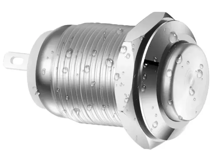 Botão Impermeável Momentaneo Push Button cromo Metal inoxidável 2pin N/O 12V 12m COD-CP752