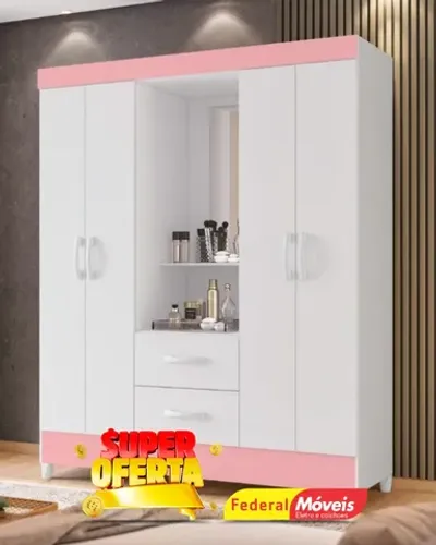 Guarda Roupa 4 Portas 2 Gavetas Espelho Super Lindo Fazemos Entrega 