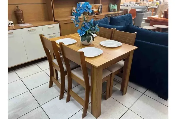 Mesa de Jantar Melissa 110×75 com 4 Cadeiras- Entrega Rápida