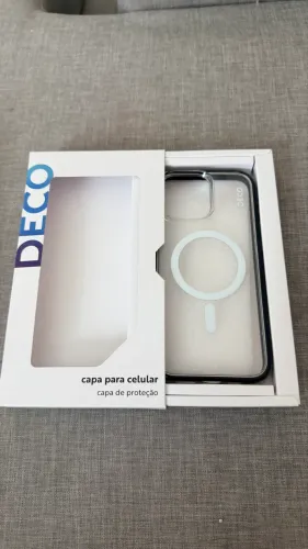 Capa para iPhone 16 pro megsafe Deco transparente com borda preta 