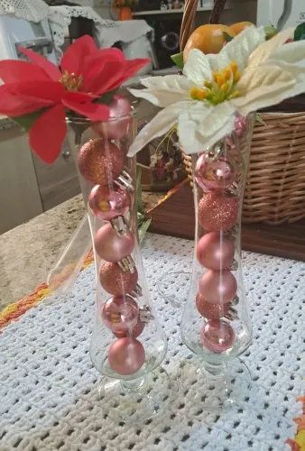 Bolas natalinas rose com 15 unidades no kit