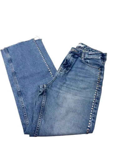 Calça jeans reta com tachas Zara 36