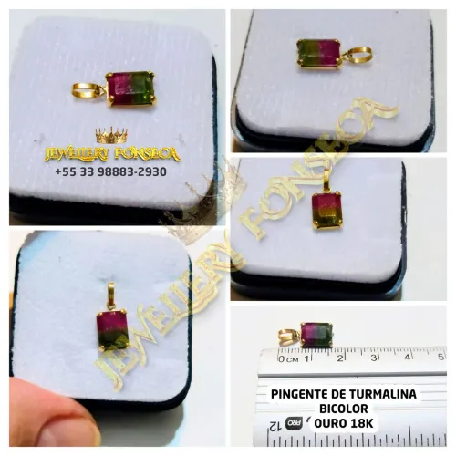 Pingente em Ouro 18k e Turmalina Bicolor Lapidada