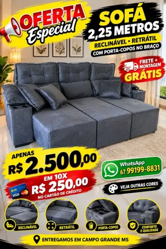 Sofá reclinável retrátil na promoção hoje novo