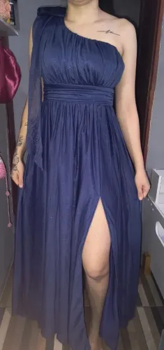 Vestido para madrinha de casamento, cor azul marinho 