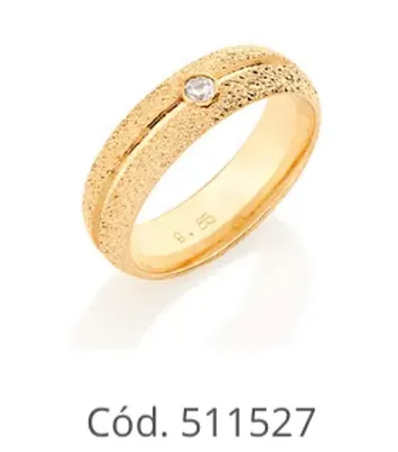 Aliança granitada banhada a ouro 18k com pedra de zircônia ao centro- ref 511527