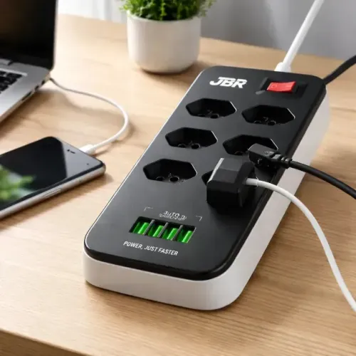 Extensor Elétrico 8 Tomadas + 4 Portas USB - JBR