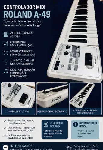 Controlador MIDI Roland A-49 - Branco | Excelente Estado