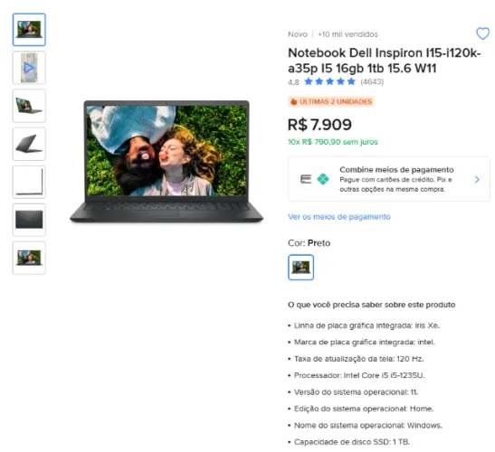 Notebook Dell abaixo preço da internet
