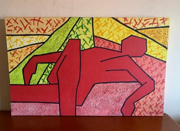 Quadro geométrico e texturas, tela a óleo artista Camila terra 