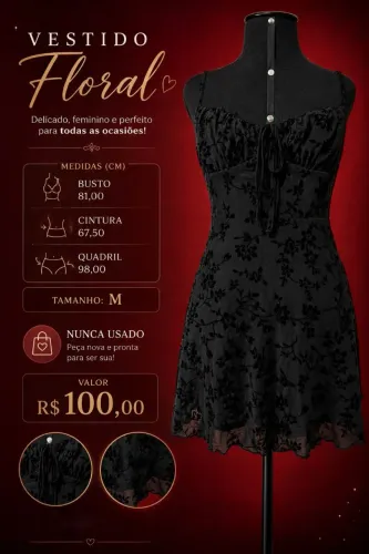Vestido Floral com Tule - Nunca Usado
