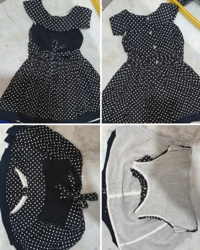 Vestido Infantil 3 Anos Preto Poá com Gola - Forrado