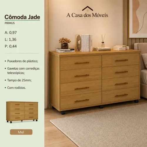 Cômoda Jade 8 gavetas mel