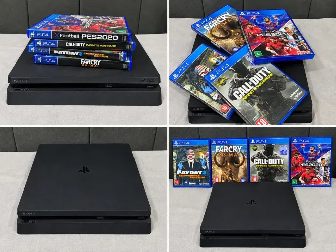 ? PS4 Slim 500GB + 5 Jogos Físicos + Controle e Cabo