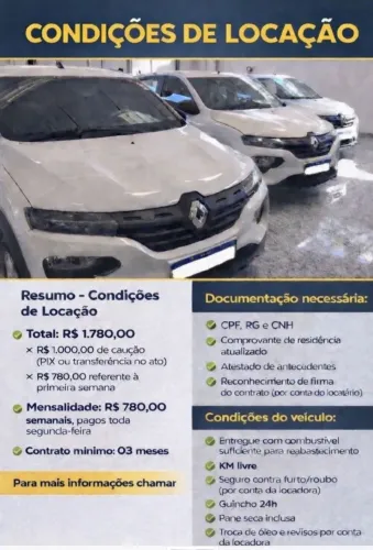 Aluquel de veículos para aplicativo 