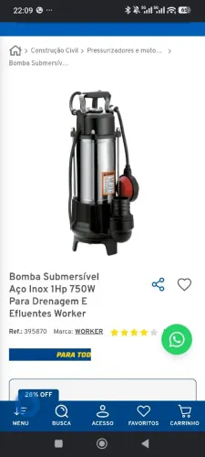 Bomba submersa 1cv em inox